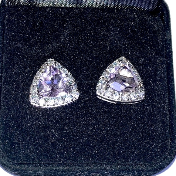 VJ CHINA Sterling Silver Lavender and Clear Stones Earrings 925 - Picture 4 of 14